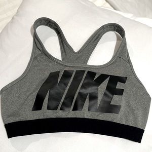 Nike Women’s Dri-Fit Sports Bra, Gray and Black Large Logo